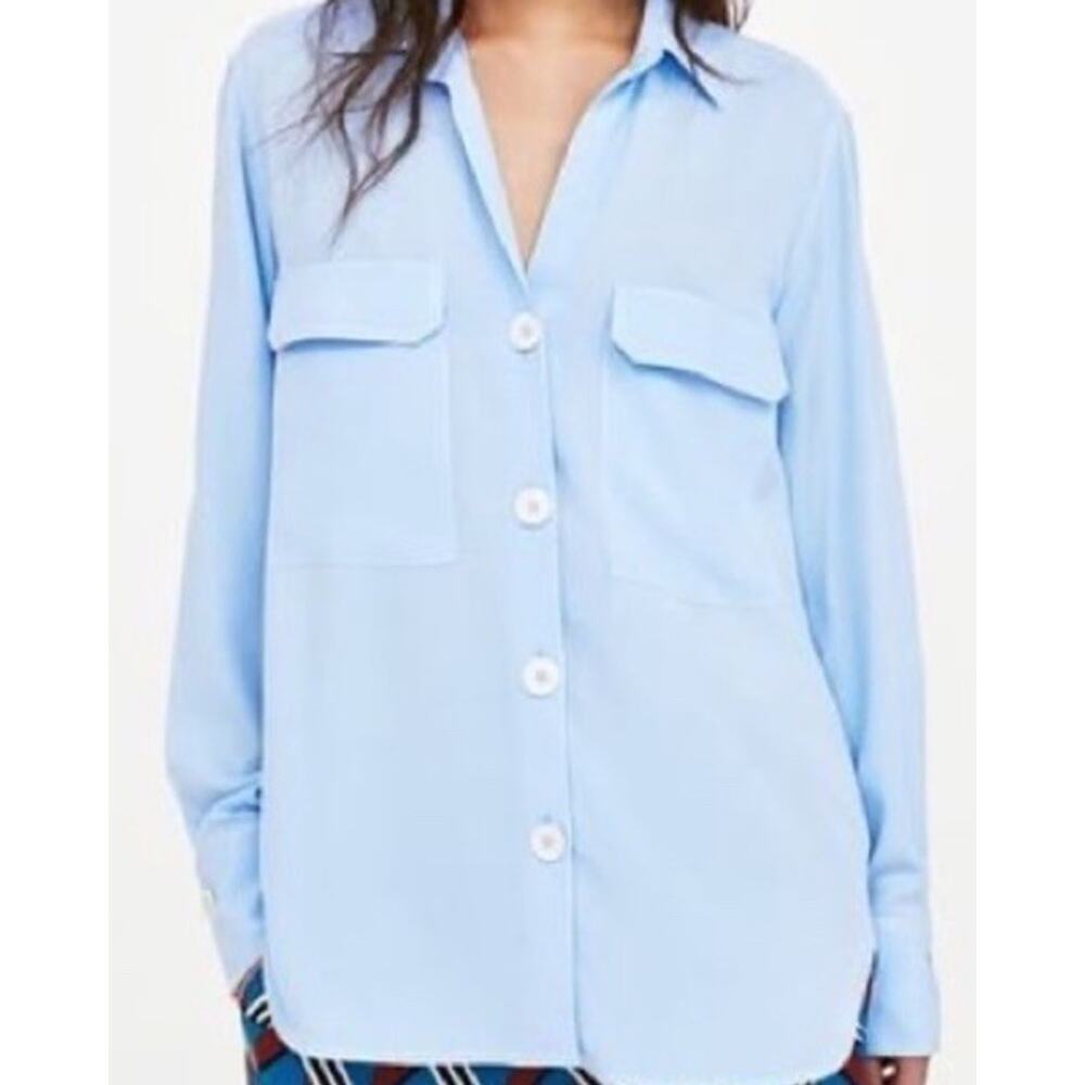 Zara Womens oversized button Down shirt blue 90s casual‎ sz Small New